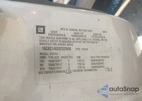 2008 Chevrolet Silverado 1500 Lt1 z USA, uszkodzony, nr VIN 1GCEC14028Z323695